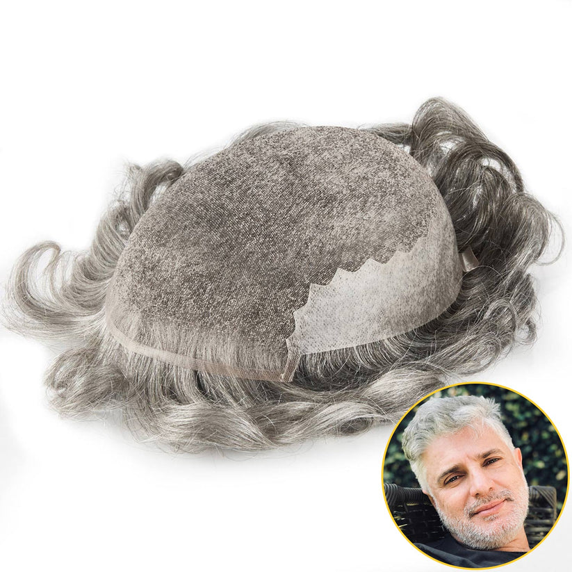 8*10 1B20# French Lace Front With Large Poly Side and Back Hair Replacement System