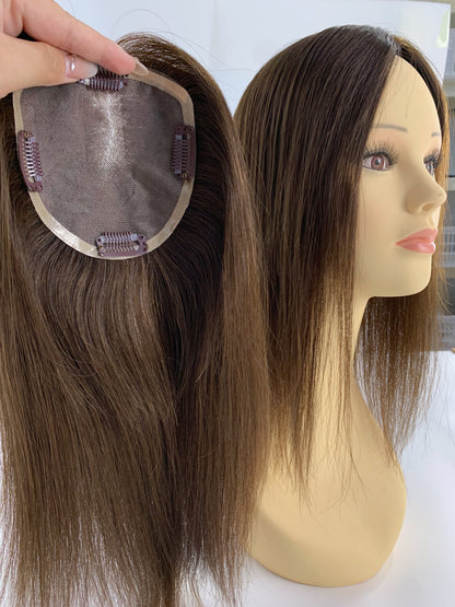 5"*5" Base Clip In Mono Topper Hairpieces Remy Human Hair Natural