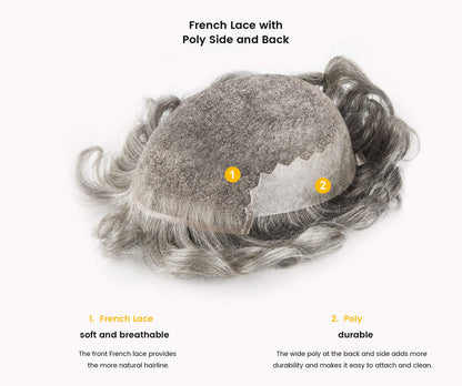 8*10 1B20# French Lace Front With Large Poly Side and Back Hair Replacement System