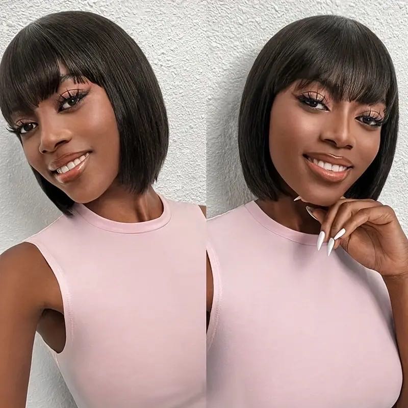 Short Bob Hairstyle 10 Inches Silky Straight Natural Black Remy Human Hair Capless Wigs