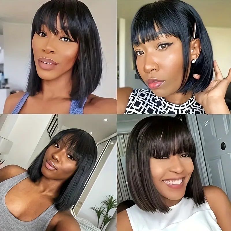 Short Bob Hairstyle 10 Inches Silky Straight Natural Black Remy Human Hair Capless Wigs