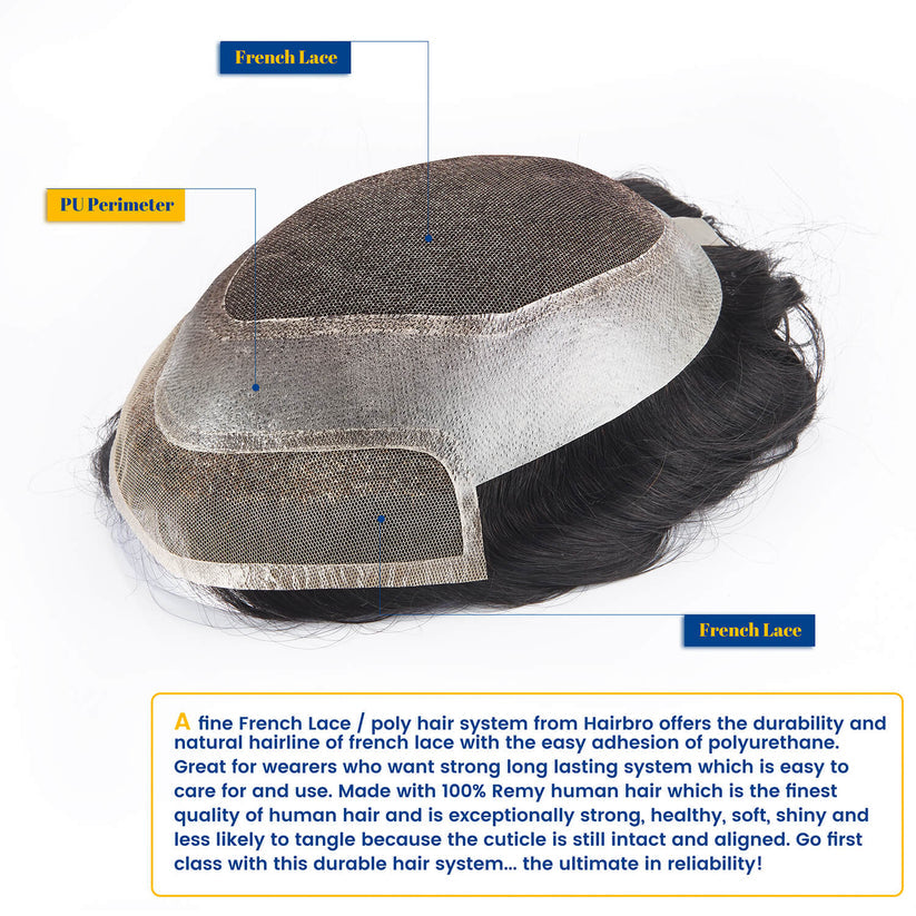 French Lace Center and Front Poly Around Hair Replacement System