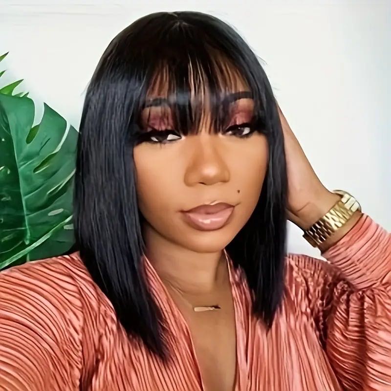 Short Bob Hairstyle 10 Inches Silky Straight Natural Black Remy Human Hair Capless Wigs