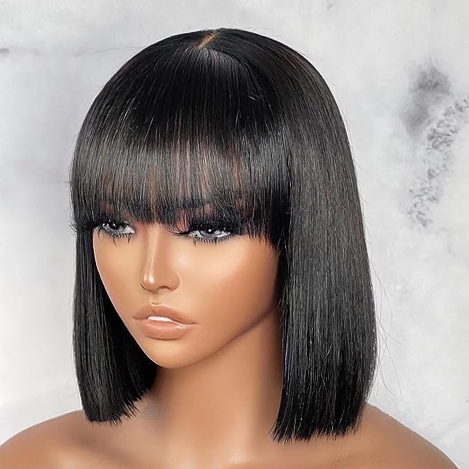 Short Bob Hairstyle 10 Inches Silky Straight Natural Black Remy Human Hair Capless Wigs