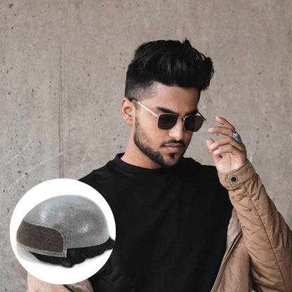 French Lace Front with Poly Back Hair Replacement System For Men