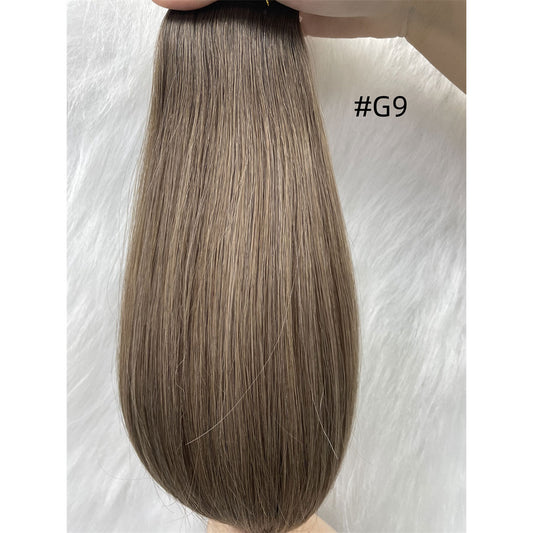 Ombre European Remy Hair Extensions Ash Brown to White Platinum Blonde with Brown Roots Straight Genius Weft