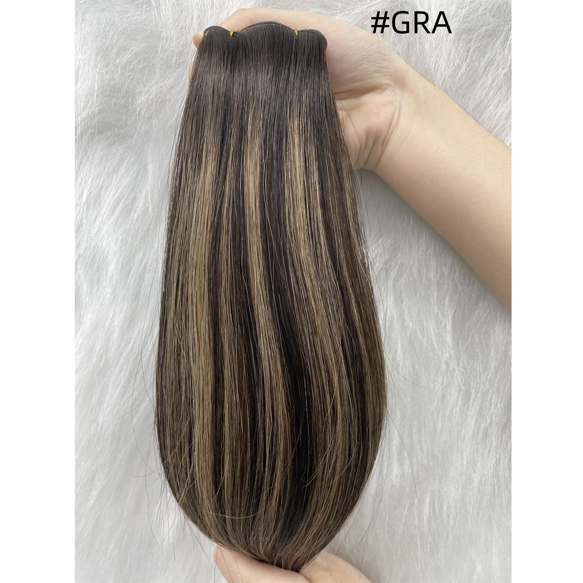 Brown Balayage Genius Weft Hair Extensions Dark Brown Roots to Light Brown Mix Blonde European Remy Hair Weft for Women