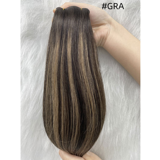 Brown Balayage Genius Weft Hair Extensions Dark Brown Roots to Light Brown Mix Blonde European Remy Hair Weft for Women