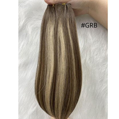 Brown Balayage Genius Weft Hair Extensions Dark Brown Roots to Light Brown Mix Blonde European Remy Hair Weft for Women