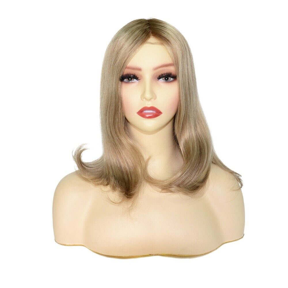 Women Wigs European Remy Hair Human Highlights Mono Top Lace Front MT11 #6-24R