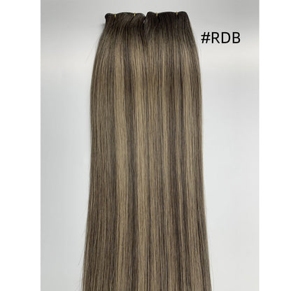 Brown Balayage Genius Weft Hair Extensions Dark Brown Roots to Light Brown Mix Blonde European Remy Hair Weft for Women