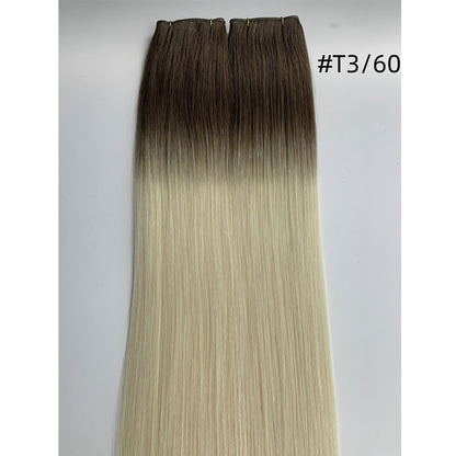 Ombre European Remy Hair Extensions Ash Brown to White Platinum Blonde with Brown Roots Straight Genius Weft