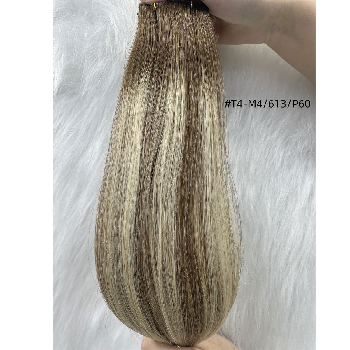 Ombre European Remy Hair Extensions Ash Brown to White Platinum Blonde with Brown Roots Straight Genius Weft