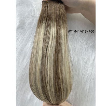 Ombre European Remy Hair Extensions Ash Brown to White Platinum Blonde with Brown Roots Straight Genius Weft
