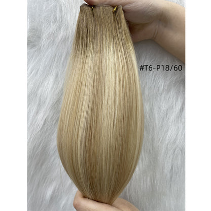 Ombre European Remy Hair Extensions Ash Brown to White Platinum Blonde with Brown Roots Straight Genius Weft