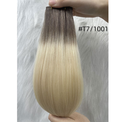 Ombre European Remy Hair Extensions Ash Brown to White Platinum Blonde with Brown Roots Straight Genius Weft