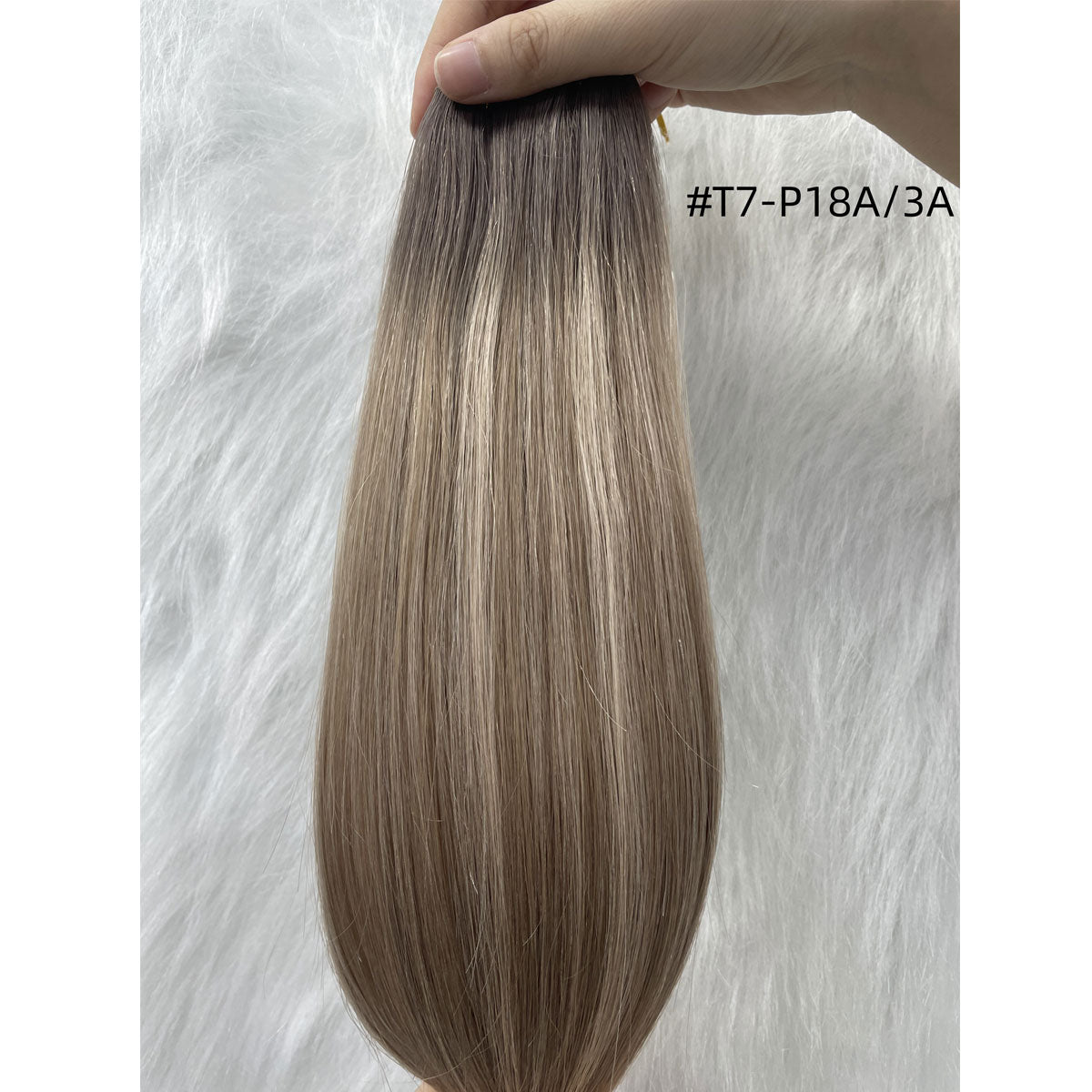 Ombre European Remy Hair Extensions Ash Brown to White Platinum Blonde with Brown Roots Straight Genius Weft