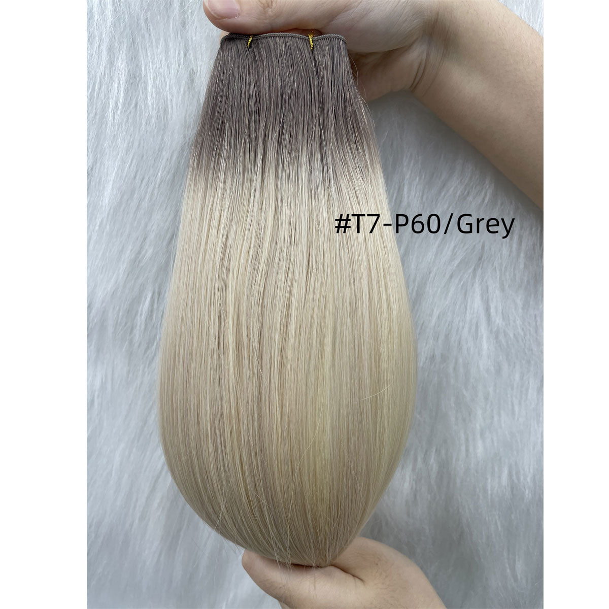 Ombre European Remy Hair Extensions Ash Brown to White Platinum Blonde with Brown Roots Straight Genius Weft