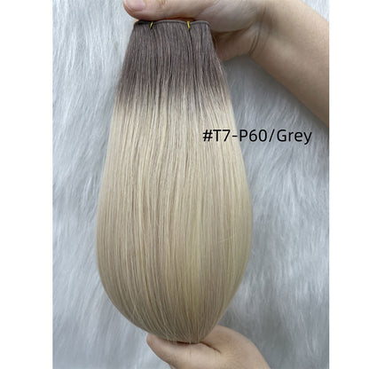 Ombre European Remy Hair Extensions Ash Brown to White Platinum Blonde with Brown Roots Straight Genius Weft