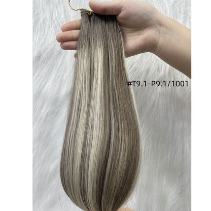 Ombre European Remy Hair Extensions Ash Brown to White Platinum Blonde with Brown Roots Straight Genius Weft