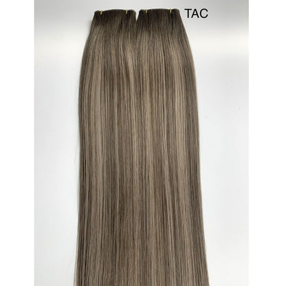Brown Balayage Genius Weft Hair Extensions Dark Brown Roots to Light Brown Mix Blonde European Remy Hair Weft for Women