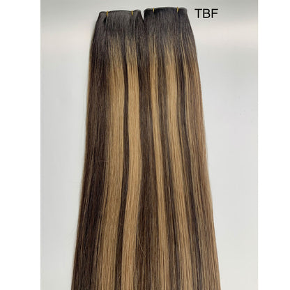 Brown Balayage Genius Weft Hair Extensions Dark Brown Roots to Light Brown Mix Blonde European Remy Hair Weft for Women