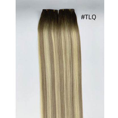 Brown Balayage Genius Weft Hair Extensions Dark Brown Roots to Light Brown Mix Blonde European Remy Hair Weft for Women