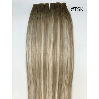 Brown Balayage Genius Weft Hair Extensions Dark Brown Roots to Light Brown Mix Blonde European Remy Hair Weft for Women