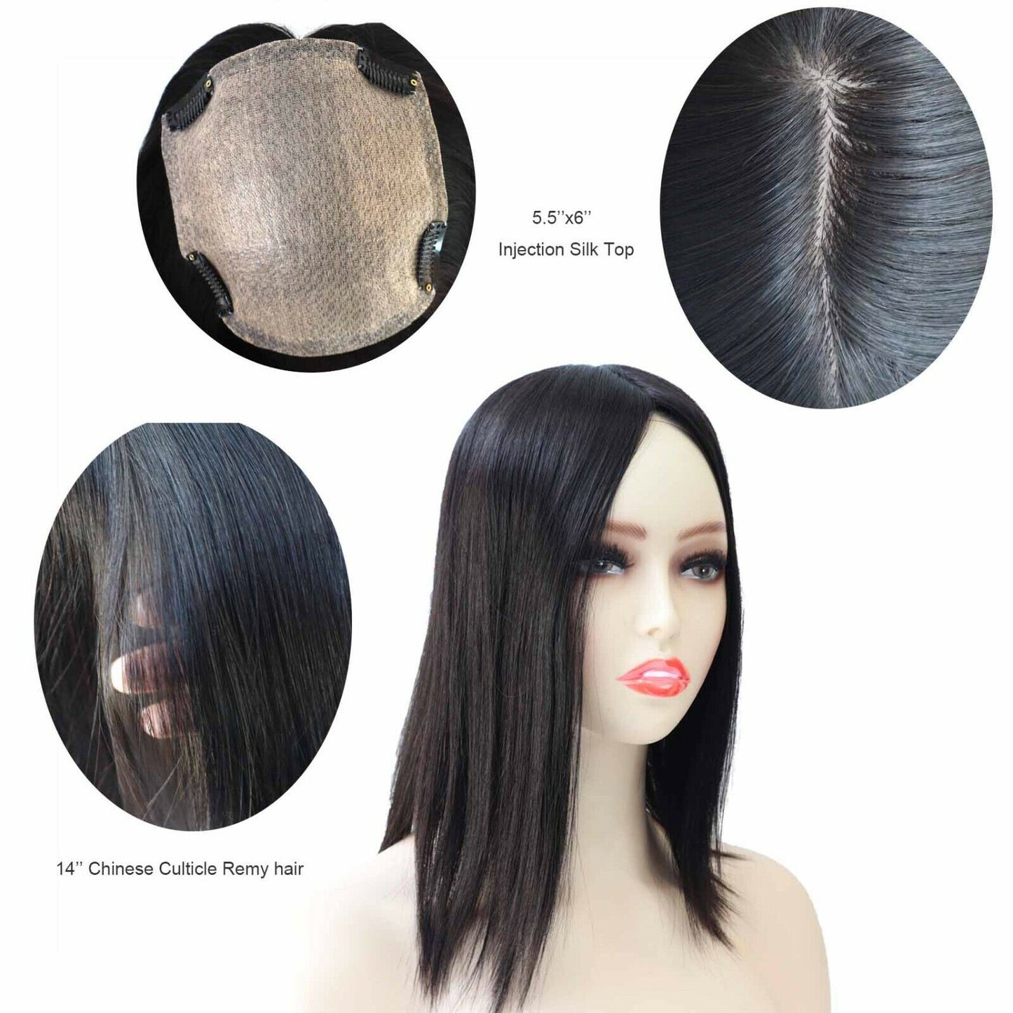 Women Human Hair Replacement Systems Topper Top Piece Remy Natural Hairpieces