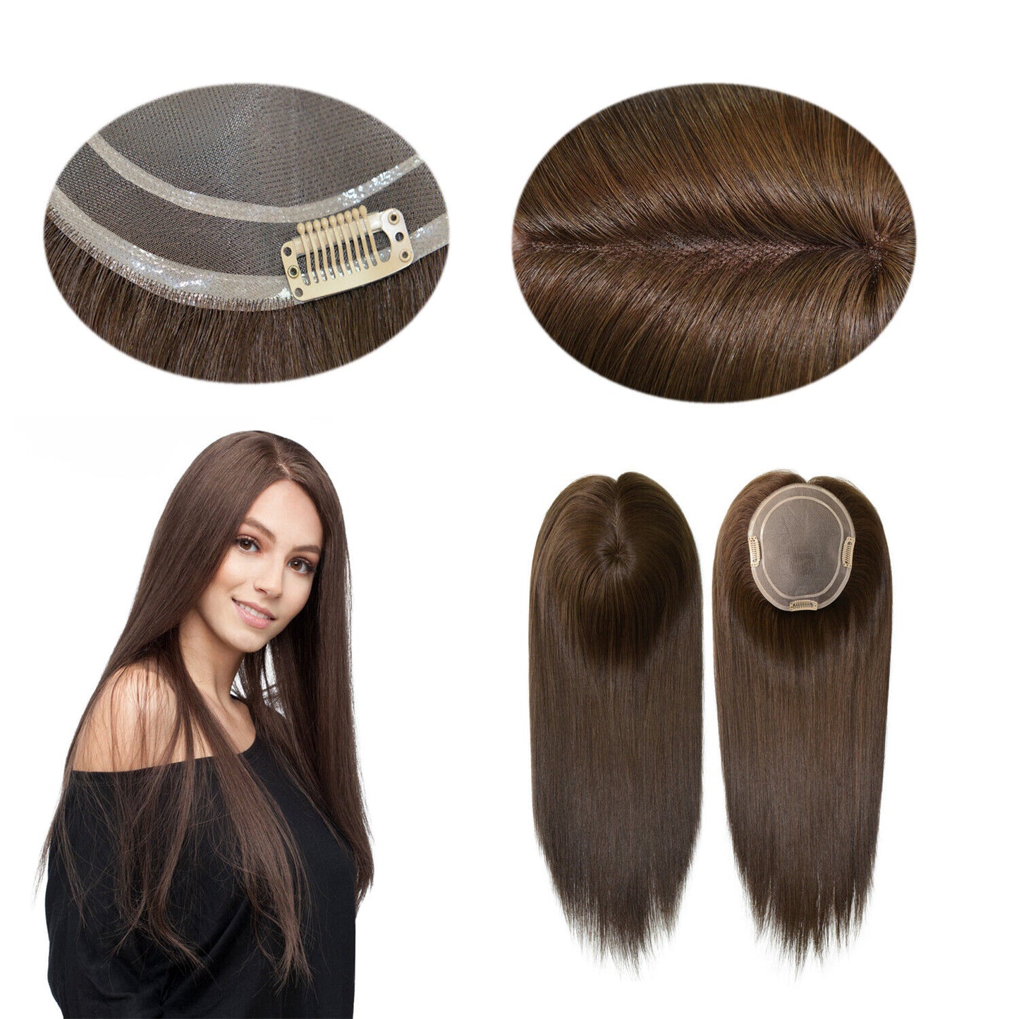 Women Topper Human Hair Top Piece European Cuticle Remy Straight Hair TP04 20''