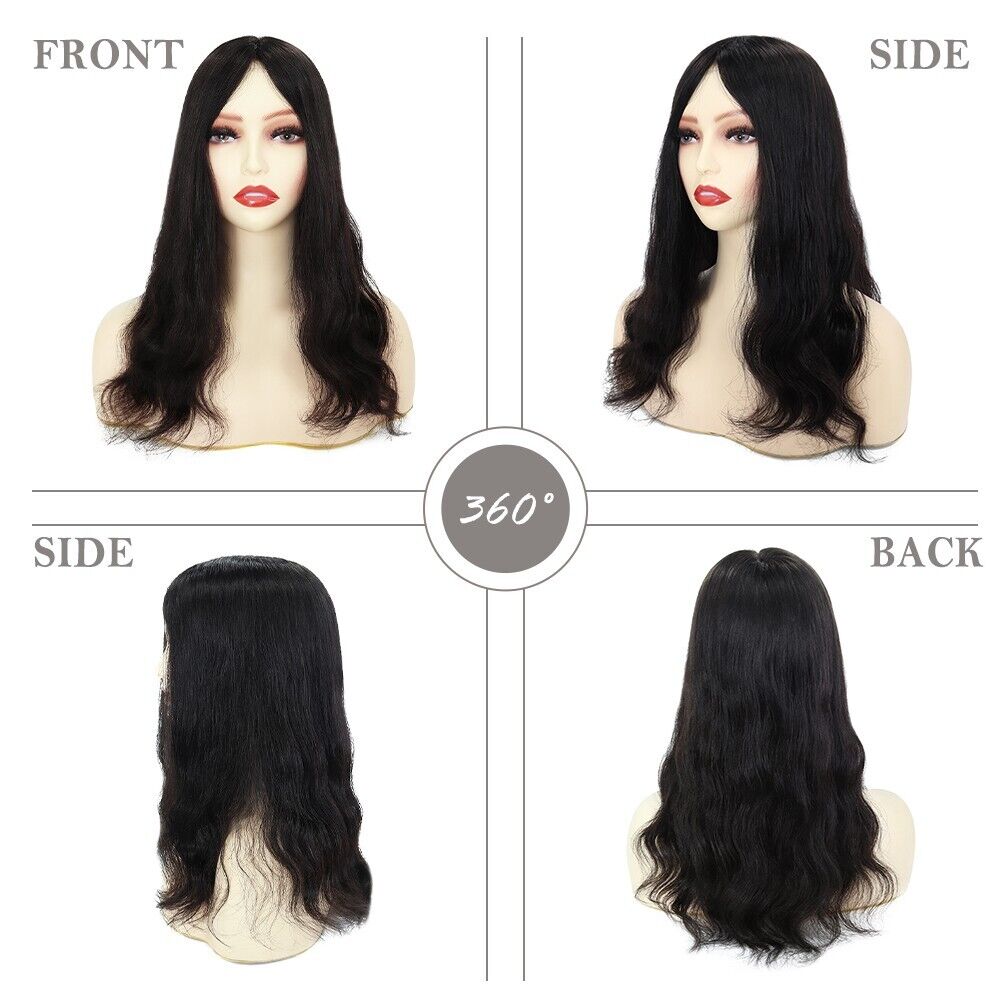 Women Topper Human Hair French Lace Top Pieces 7x9 Straight Black Hair 16'' Q6L