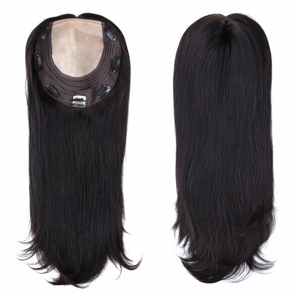 Women Topper Chinese Remy Hair Replacement Systems Clips Top Piece Toupee TP37