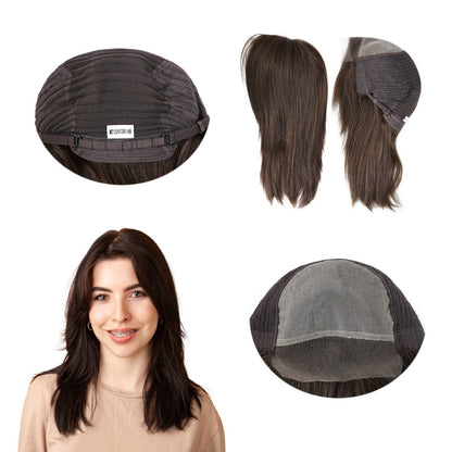 Women Wigs European Cuticle Remy HumanHair Mono Top Lace Front Medium Size 9''#4