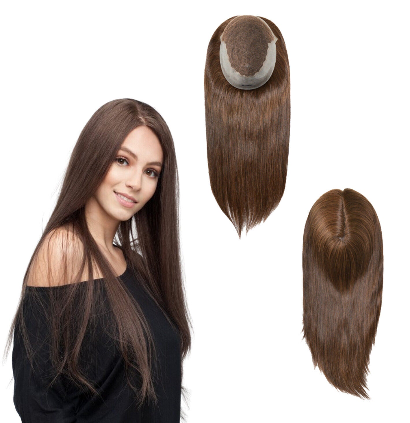 Women Topper Human Hair French Lace Top Pieces 7x9 Straight Hair 16'' Q6L